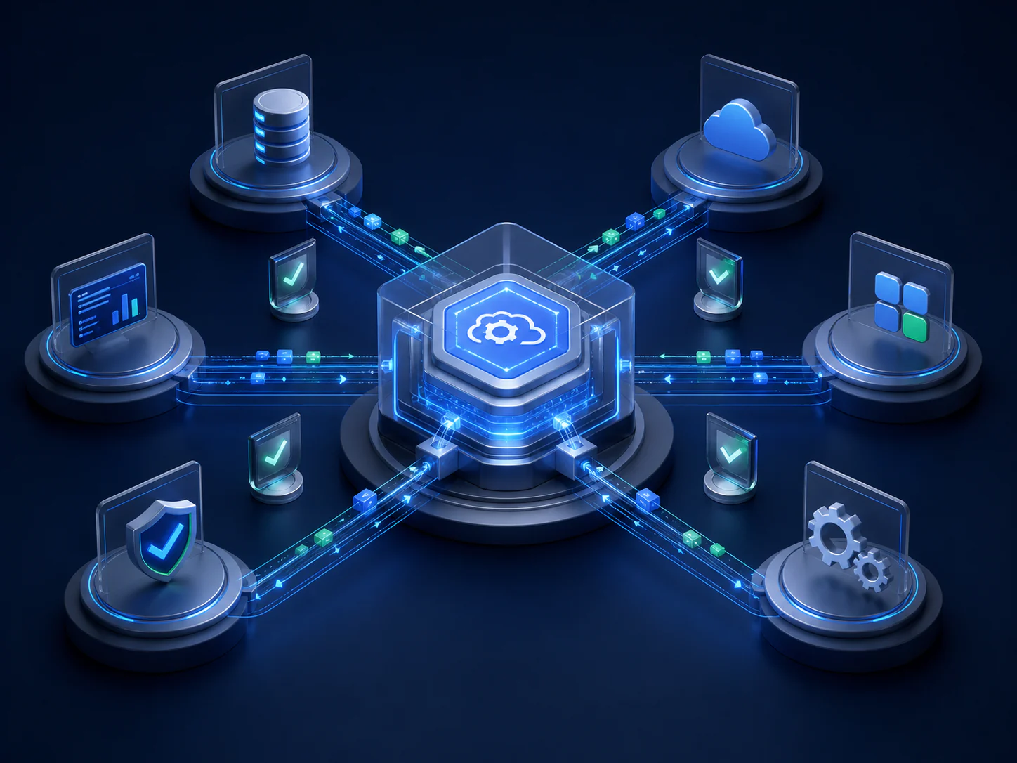 Software platforms exchanging validated data through a central API gateway